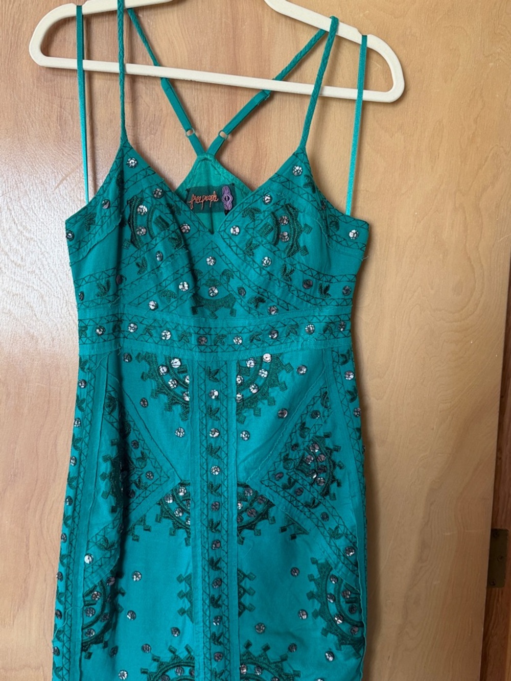 Free People Teal Embroidered Beaded Mini Dress
